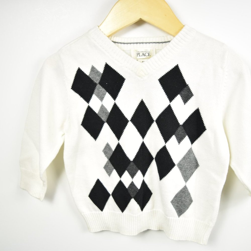 Cream sweater with argyle check